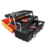 Torin 17-Inch Plastic Tool Box,3-Tiers Multi-Function Storage Portable Toolbox Organizer, Black/Orange ATRJH-3430T