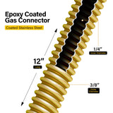 Highcraft GUHDZD1412 10" Flexible Epoxy Coated Gas Line Connector with 3/8" O.D. and Nut Fittings, Yellow/Stainless Steel