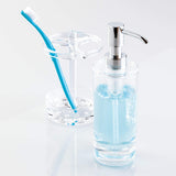 iDesign Holder for Normal to Large Toothbrushes, Spin Brushes, and Toothpaste The Eva Collection, 3.75" x 3.75" x 5.75", Clear