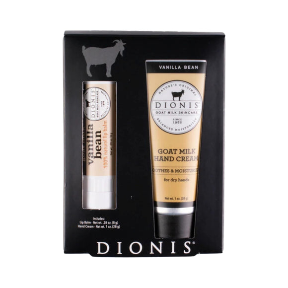Dionis Goat Milk Skincare Vanilla Bean Scented Hand Cream & Lip Balm Set (1 oz