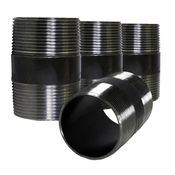 SUPPLY GIANT OQCM3415-4 Steel Nipple pipe, 3/4 in. x 1-1/2 in, Black, 4 Pack