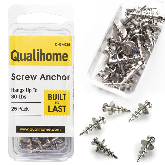 Double-Headed Wall Screw Anchors Picture Hooks - Heavy Duty Bear Claw Hanger Screws Holds Upto 30 Lbs. - Drywall Screw/Anchor for D-Rings/Wire/Keyholes - Hang Pictures/Mirrors and More (25 Pack)