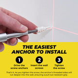 #8 Self Drilling Drywall Plastic Anchors with Screws - No Pre Drill Hole Preparation Required - 75 Lbs