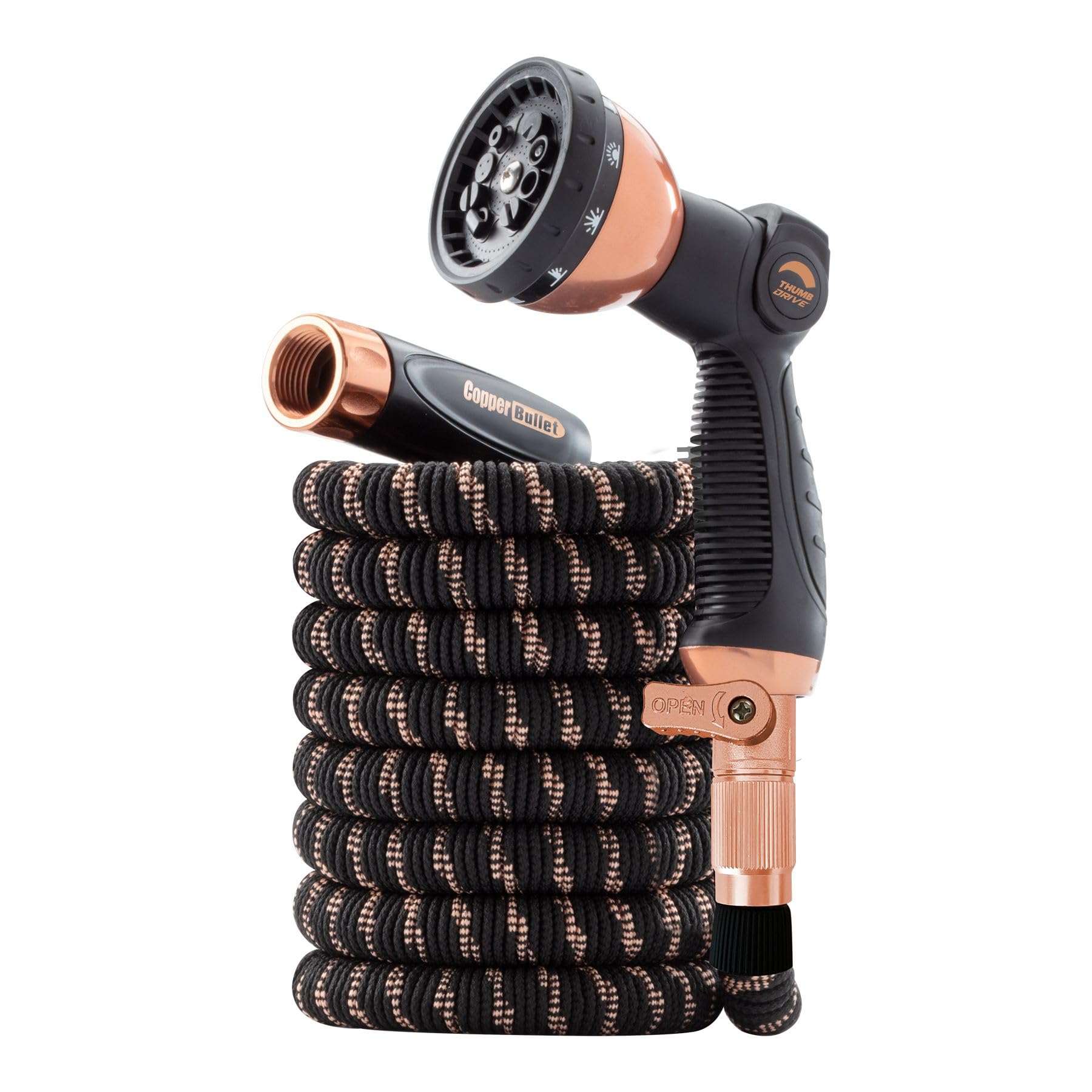 Pocket Hose Copper Bullet With Thumb Spray Nozzle