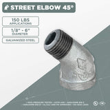 Supply Giant HNTG0100 1" 45 Degree Galvanized Malleable Iron Street Elbow for High Pressures, 1"