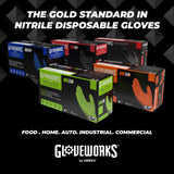 Gloveworks Black Disposable Nitrile Industrial Gloves, 5 Mil, Latex & Powder-Free, Food-Safe, Textured, XX-Large, Box of 100