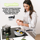 Eggssentials Egg Poacher Pan Nonstick Coating - Poached Egg Cooker, Stainless Steel Egg Poaching Pan PFOA Free with Spatula, Poached Egg Maker, Egg Poachers Cookware