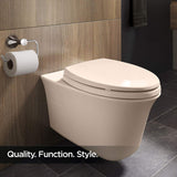Highcraft B2TSWE Elongated Molded Wood Toilet Seat Easy Remove ? Adjustable Hinge, Bone