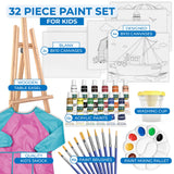 KEFF Kids Painting Set - Acrylic Paint Set for Kids - Art Supplies Kit with Pre Drawn Canvases, Non Toxic Paints, Easel, Brushes, Palette & Blue with Pink Smock for Boys & Girls