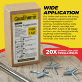 QUALIHOME Spring Toggle Bolt Anchors - Heavy Duty Wall Anchors for Hanging Items