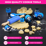 KEFF Kids Cooking and Baking Set for Girls and Boys - Baking Kit with Apron, Piping Tips, Cookie Cutters & More Real Kitchen Tools & Utensils for Little Pastry Chefs - Blue