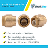 SharkBite 1/2 Inch Push Cap, Push to Connect Brass Plumbing Fitting, PEX Pipe, Copper, CPVC, PE-RT, HDPE, U514LFA