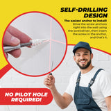 #8 Self Drilling Drywall Plastic Anchors with Screws - No Pre Drill Hole Preparation Required - 75 Lbs