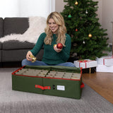 Christmas Ornament Storage - Stores up to 64 Holiday Ornaments, Adjustable Dividers, Covered Top and Two Handles. Attractive Storage Box Keeps Holiday Decorations Clean and Dry for Next Season. (Green, Underbed)