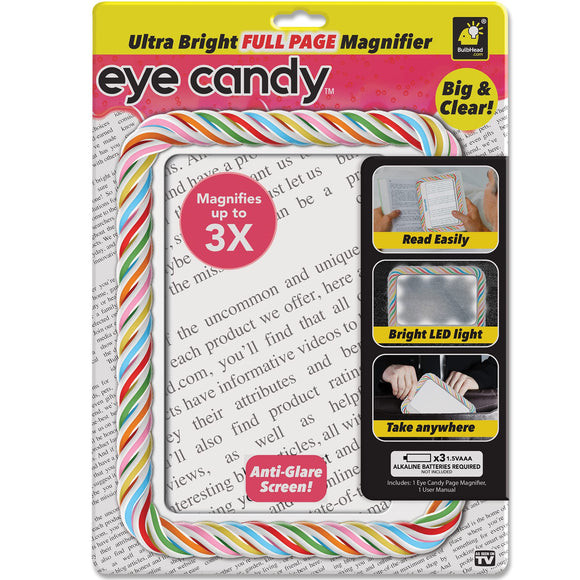 Eye Candy Ultra Bright Full Page Magnifier and Book Light, As Seen On TV Anti Glare Reading Light Makes Pages 3X Bigger with Dimmable Brightness