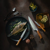 Messermeister Oliva Elite Stealth 8� Chef�s Knife - Fine German Steel Alloy Blade & Natural Mediterranean Olive Wood Handle - Rust Resistant & Easy to Maintain