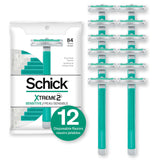 Schick Xtreme 2 Blade Sensitive Skin Disposable Razor For Men, Pack of 12