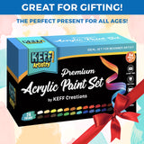 KEFF Acrylic Paint Set for Adults & Kids - 51Pcs Art Painting Kit Supplies with 24 Acrylic Paints, Wooden Easel, Canvases, Palette, Paint Knives, Water Basin & Bag