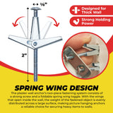 QUALIHOME Spring Toggle Bolt Anchors - Heavy Duty Wall for 1/4" x 3"