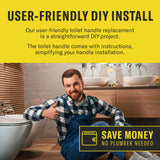 Qualihome Front Mount Toilet Handle, Universal Toilet Flush Handle, Elegant Toilet Lever, Complete Toilet Handle Replacement Kit, Heavy-Duty Toilet Tank Flusher Handle (Nickel Finish)