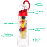 Vremi 24 Oz Fruit Infused Water Bottle - BPA Free Sports Water Bottle with Fruit Infuser Filter and Flip Top Lid Cap - Large Tritan Plastic Eco Drinking Clear Reusable Travel Water Bottles - Red