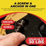 Double-Headed Wall Screw Anchors Picture Hooks - Heavy Duty Bear Claw Hanger Screws Holds Upto 30 Lbs. - Drywall Screw/Anchor for D-Rings/Wire/Keyholes - Hang Pictures/Mirrors and More (25 Pack)