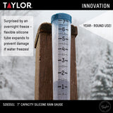 Taylor 7 inch Capacity Easy to Read Break and Freeze Proof Flexible Silicone Rain Gauge, Post Mount or Ground Stake, Teal