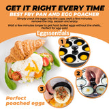 Eggssentials Egg Poacher Pan & Poached Egg Maker, Granite Egg Poacher with 6