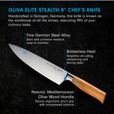 Messermeister Oliva Elite Stealth 8� Chef�s Knife - Fine German Steel Alloy Blade & Natural Mediterranean Olive Wood Handle - Rust Resistant & Easy to Maintain