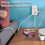 Ontel Presto Plug Outlet Extender for Relocating Unreachable Power Outlets, 4ft Cord, Sticks Easily on Wall, Provides Surge Protection, 2 AC Outlets, 2 USB Ports & Built-in Shelf