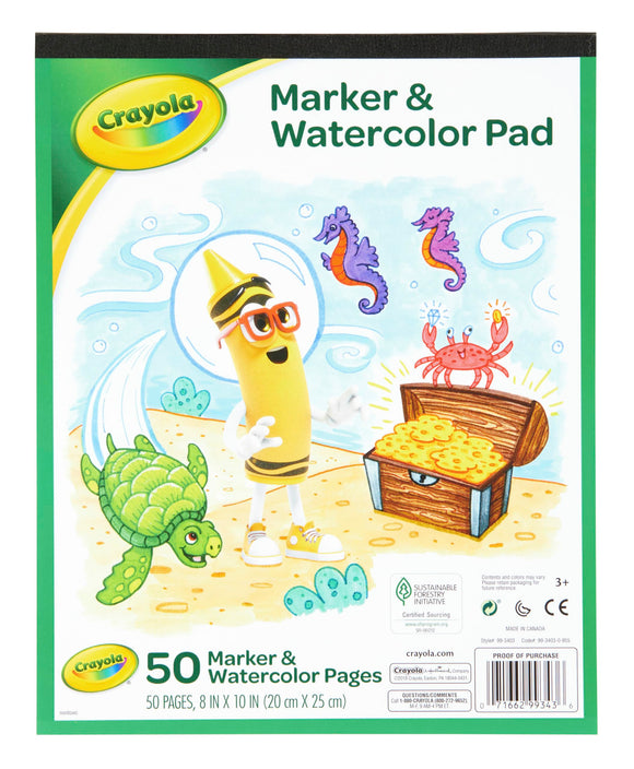 Crayola Marker & Watercolor Pad, 50 Blank Coloring Pages, Painting Paper, Art