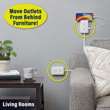 Ontel Presto Plug Outlet Extender for Relocating Unreachable Power Outlets, 4ft Cord, Sticks Easily on Wall, Provides Surge Protection, 2 AC Outlets, 2 USB Ports & Built-in Shelf