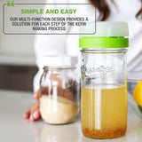 Masontops Complete Kefir Starter Kit - With Plastic Strainer Cap, Kefir Grains & Specialty Sugar - Wide Mouth Size