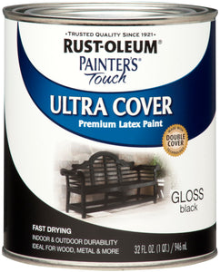 Rust-Oleum 1979502 Painter's Touch Latex Paint, Quart, Gloss Black, 1 Quart