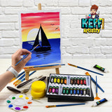 KEFF Acrylic Paint Set for Adults and Kids - Art Painting Supplies Kit with Acrylic Tubes, Canvas Panels, Tabletop Easel & More for Professional and Beginners