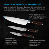 Messermeister Avanta 3-Piece Pakkawood Starter Set - German X50 Stainless Steel - Includes 8� Chef�s Knife, 6� Utility Knife & 3� Paring Knife