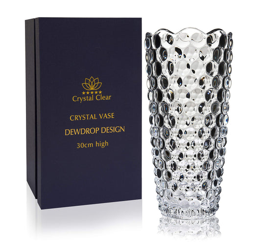 Crystal Vase, 12" high, for Flowers & Decor, Dewdrop Design, Lovely Nice Shiny Piece, Suitable for All Occasions, Perfect as a Gift,