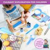 KEFF Kids Cooking and Baking Set for Girls and Boys - Baking Kit with Apron, Piping Tips, Cookie Cutters & More Real Kitchen Tools & Utensils for Little Pastry Chefs - Blue