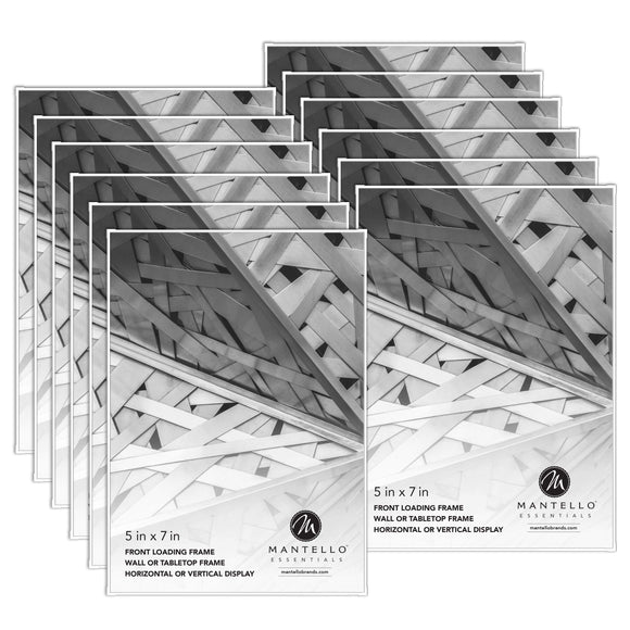 Mantello 5x7 Picture Frame Set - Front Loading 5 x 7 Frames - Display for Wall Artwork, Accent Piece, Photographs - Minimalist Tabletop & Desktop Decor - 12 Pack, White
