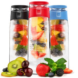 Vremi 24 Oz Fruit Infused Water Bottle - BPA Free Sports Water Bottle with Fruit Infuser Filter and Flip Top Lid Cap - Large Tritan Plastic Eco Drinking Clear Reusable Travel Water Bottles - Red