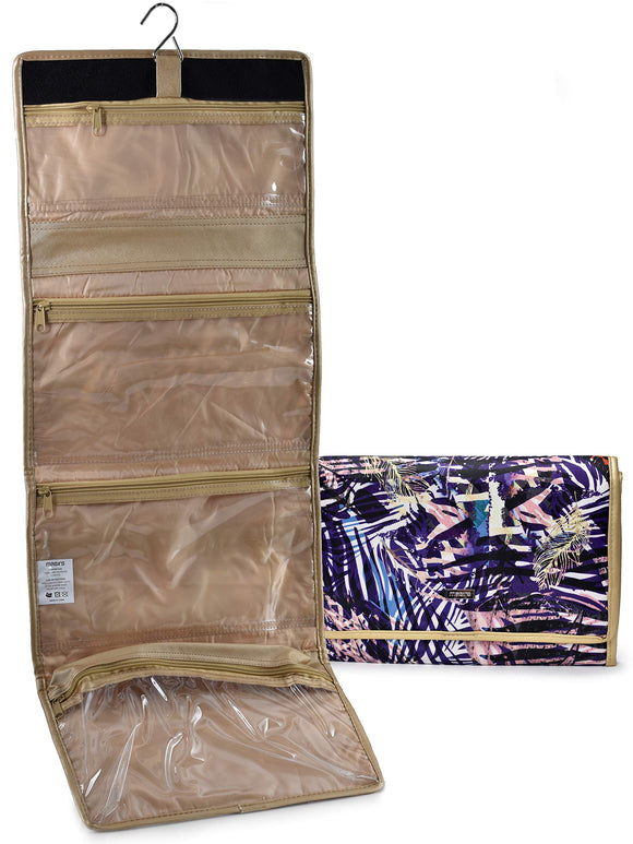 Hanging Travel Cosmetic Bag Organizer - Easily Organize your Cosmetics, Toiletries and Jewelry while Traveling. Clear Storage Pockets with Zipper Closure and Metal Hook to Hang in Bathroom or Closet.