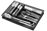 Masirs Flatware Drawer Organizer, Slip Resistant Kitchen Tray with 6 Sections to Neatly Arrange Cutlery & Serving Utensils, Keeps your Desk Drawer and Office Supplies Well Organized (Black)