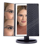 Oizeir Makeup Mirror with Lights – Natural Soft Light, Adjust Brightness, 3X Magnification, USB or Battery Power, Tri-Fold and Rotation Design for Comfortable Viewing Angle. (Black)