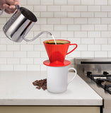 Fino Pour-Over Coffee Brewing Filter Cone, Number 2-Size, Red, Brews 2 to 6-Cups