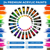 KEFF Acrylic Paint Set for Adults and Kids - Art Painting Supplies Kit with Acrylic Tubes, Canvas Panels, Tabletop Easel & More for Professional and Beginners