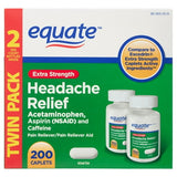 Equate Extra Strength Headache Relief Caplets  250 mg  100 Count  Twin Pack
