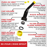 EZ-POUR Rigid Spout Replacement and Vent kit for Water Jugs and Pre-2009 Gas Cans - Update your Old Cans | Includes Spout, Cap, Replacement Vent, Flame Arrestor, & Secondary Base Cap