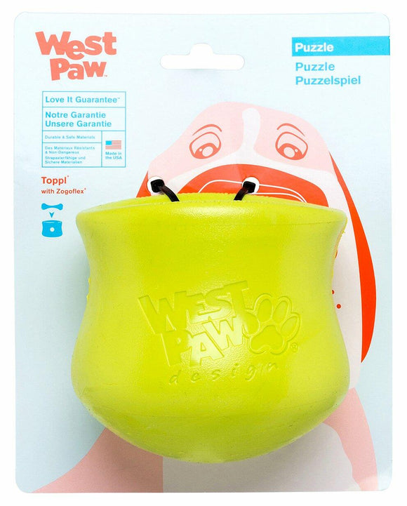 WEST PAW Zogoflex Toppl Interactive Treat Dispensing Dog Puzzle Play Toy, 100% Guaranteed Tough, It Floats!, Made in USA, Large, Granny Smith
