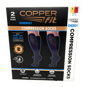 Copper Fit Unisex Compression Sock, Choose Size and Pairs (2, Large/X-Large), Black