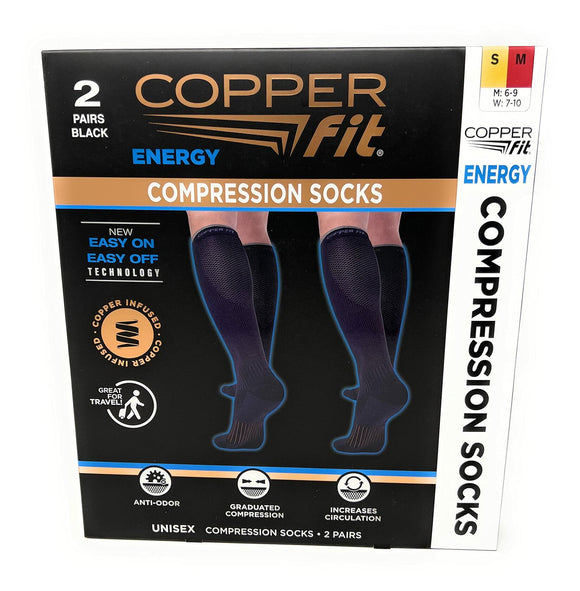 Copper Fit Unisex Compression Sock, Choose Size and Pairs (2, Large/X-Large), Black